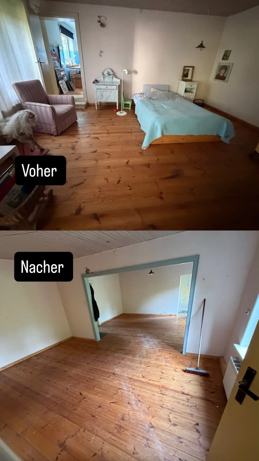 Schlafzimmer vor und nach der Räumung