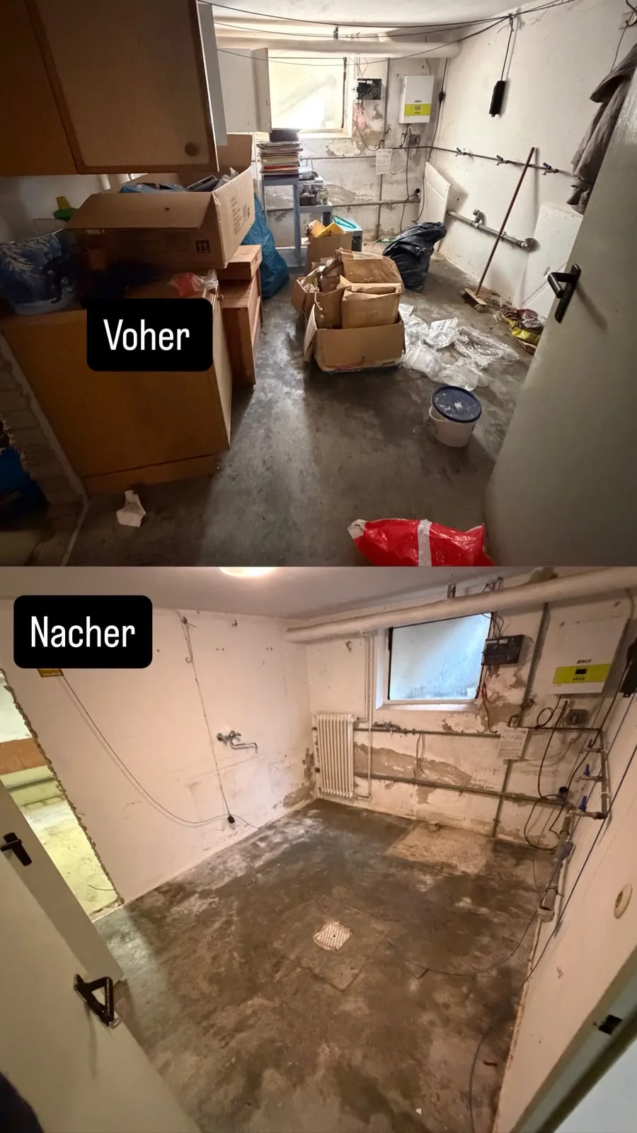 Technikraum vor und nach der Entrümpelung
