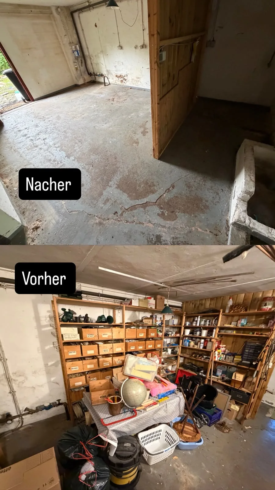 Werkstatt vor und nach der Entrümpelung