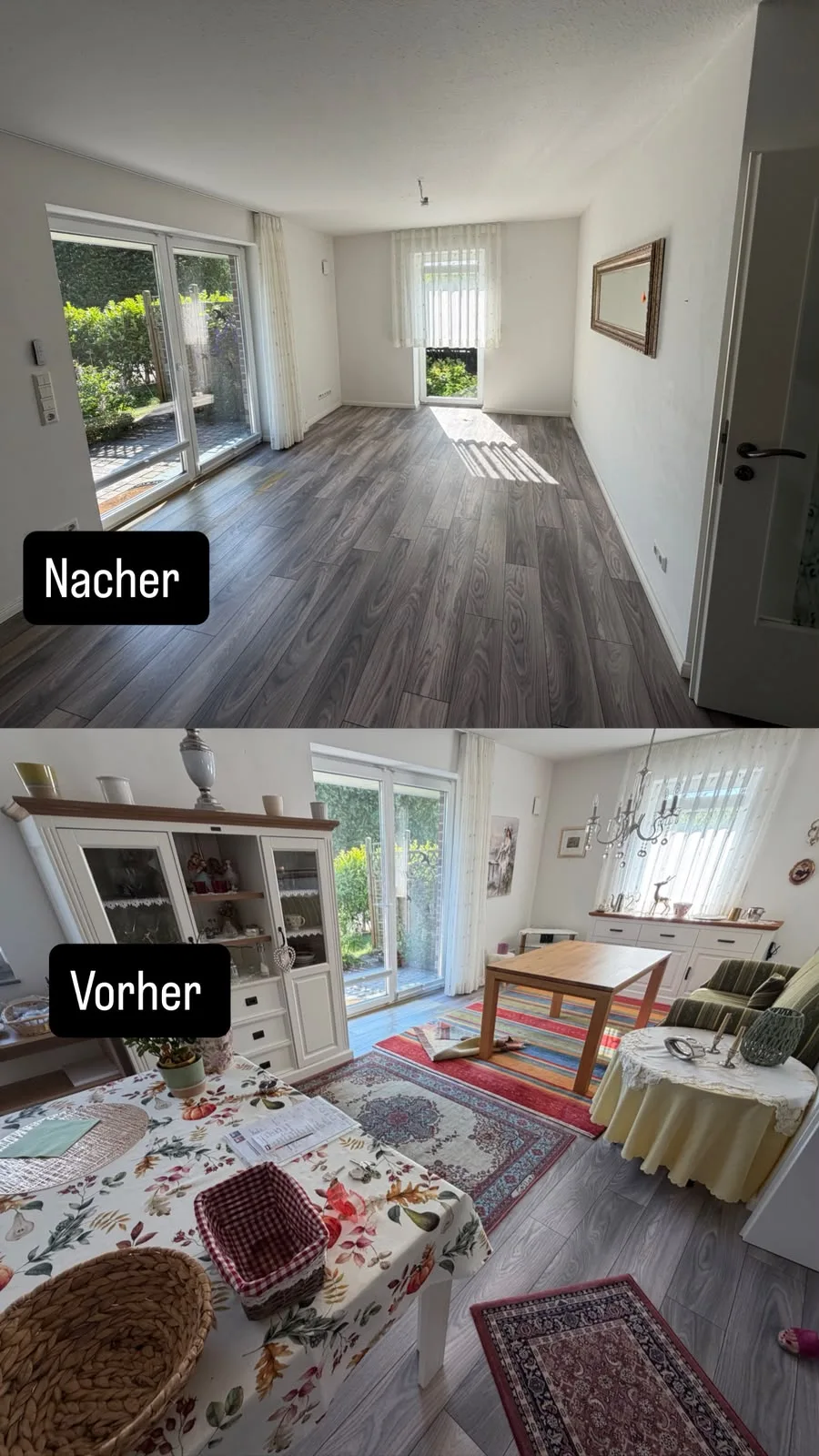Wohnzimmer vor und nach der Räumung